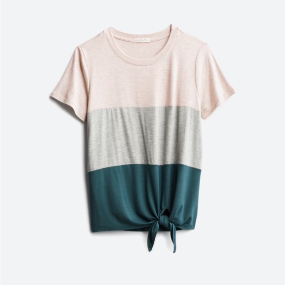 nine britton Tops - Nine Britton Women's Mckenzie Tie Front Colorblock Knit Top - Size XL